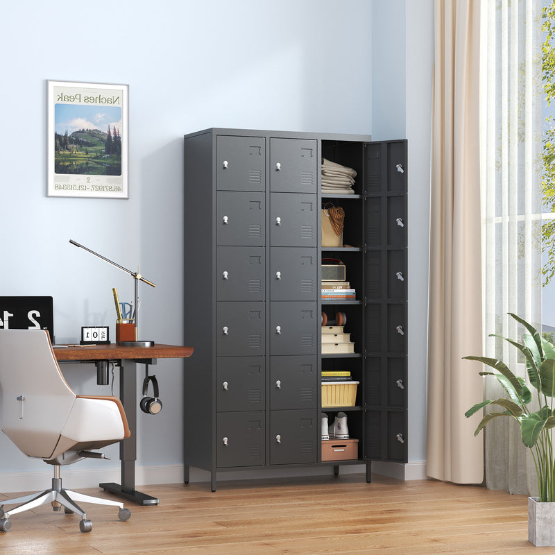 18 Door Metal Lockers With Lock For Employees,Storage Locker Cabinet For Home Gym Office School Garage,Easy Assembly,Black