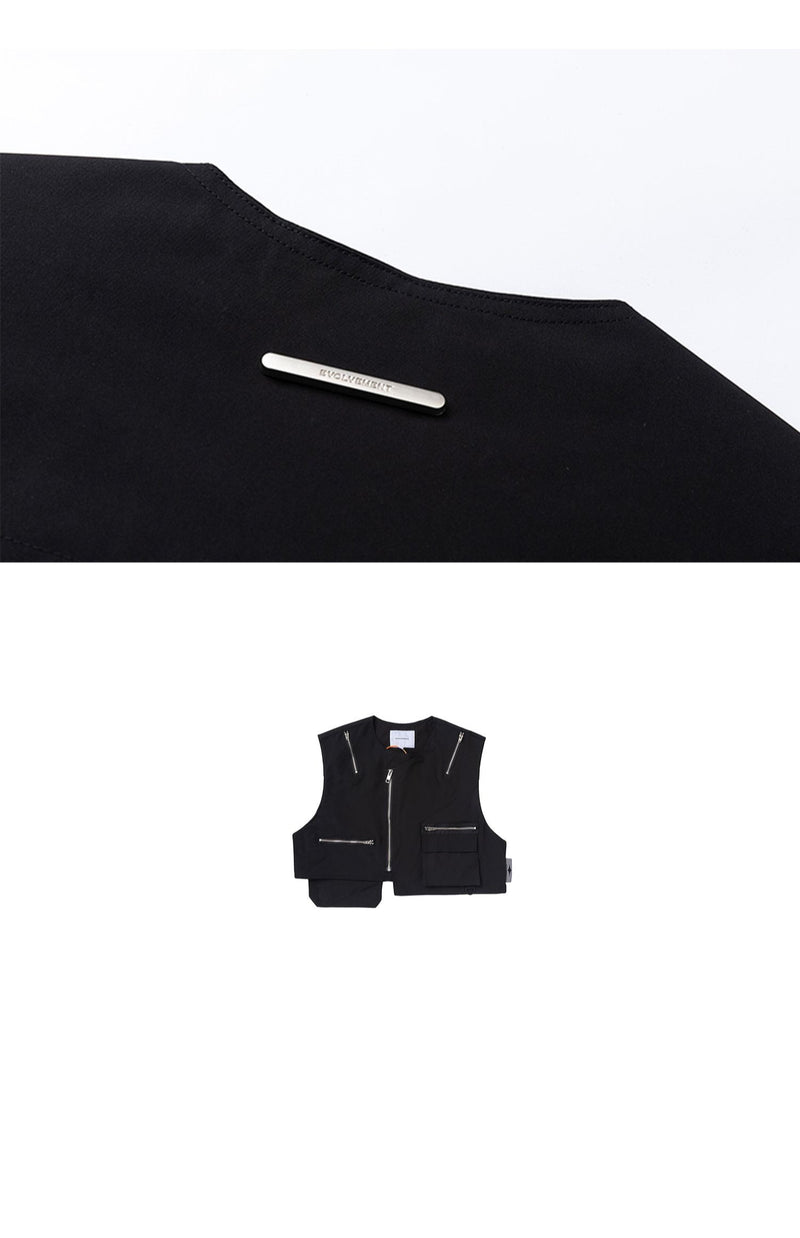 High Street Hip-hop Vibe Style Dark Multi-zip Sleeveless Waistcoat Summer