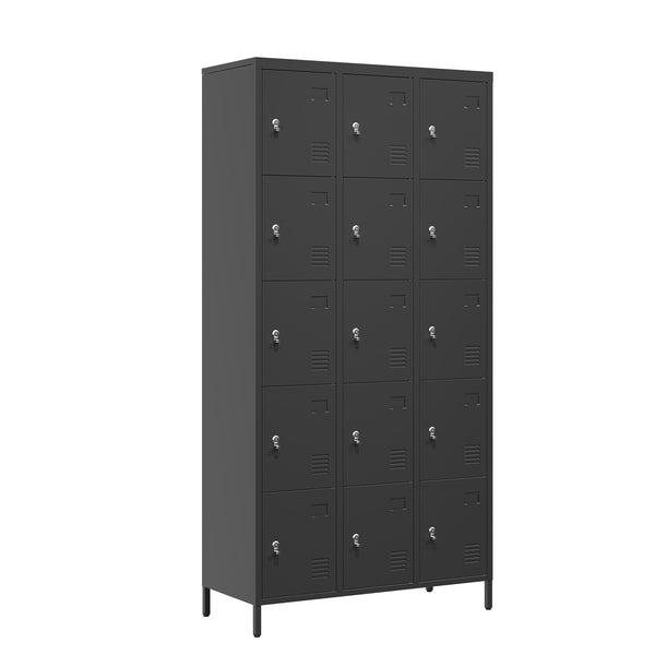 15 Door Metal Lockers With Lock For Employees,Storage Locker Cabinet For Home Gym Office School Garage,Easy Assembly,Black