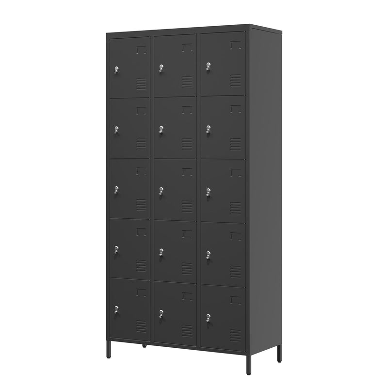 15 Door Metal Lockers With Lock For Employees,Storage Locker Cabinet For Home Gym Office School Garage,Easy Assembly,Black