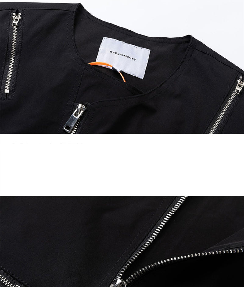 High Street Hip-hop Vibe Style Dark Multi-zip Sleeveless Waistcoat Summer