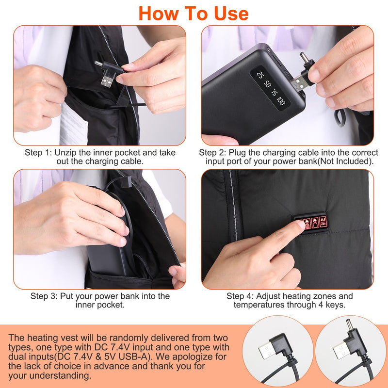 1Pc Heated Vest Men Women Heated Jacket With 23 Heating Zones 3 Heat Levels USB Powered Machine Washable For Winter Hiking Skiing Skating Outdoor Activities