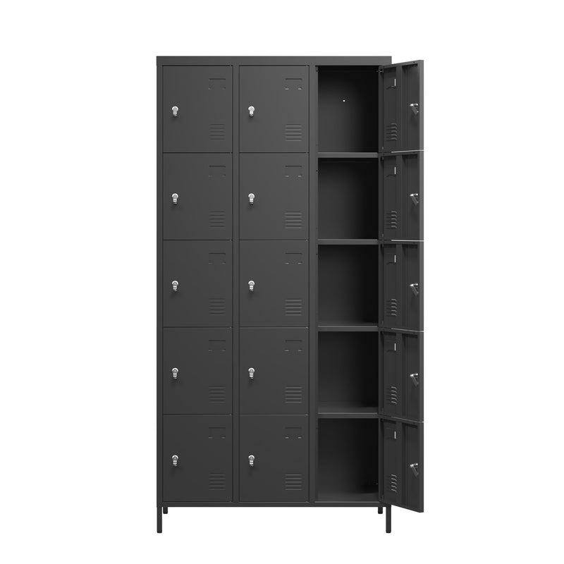 15 Door Metal Lockers With Lock For Employees,Storage Locker Cabinet For Home Gym Office School Garage,Easy Assembly,Black