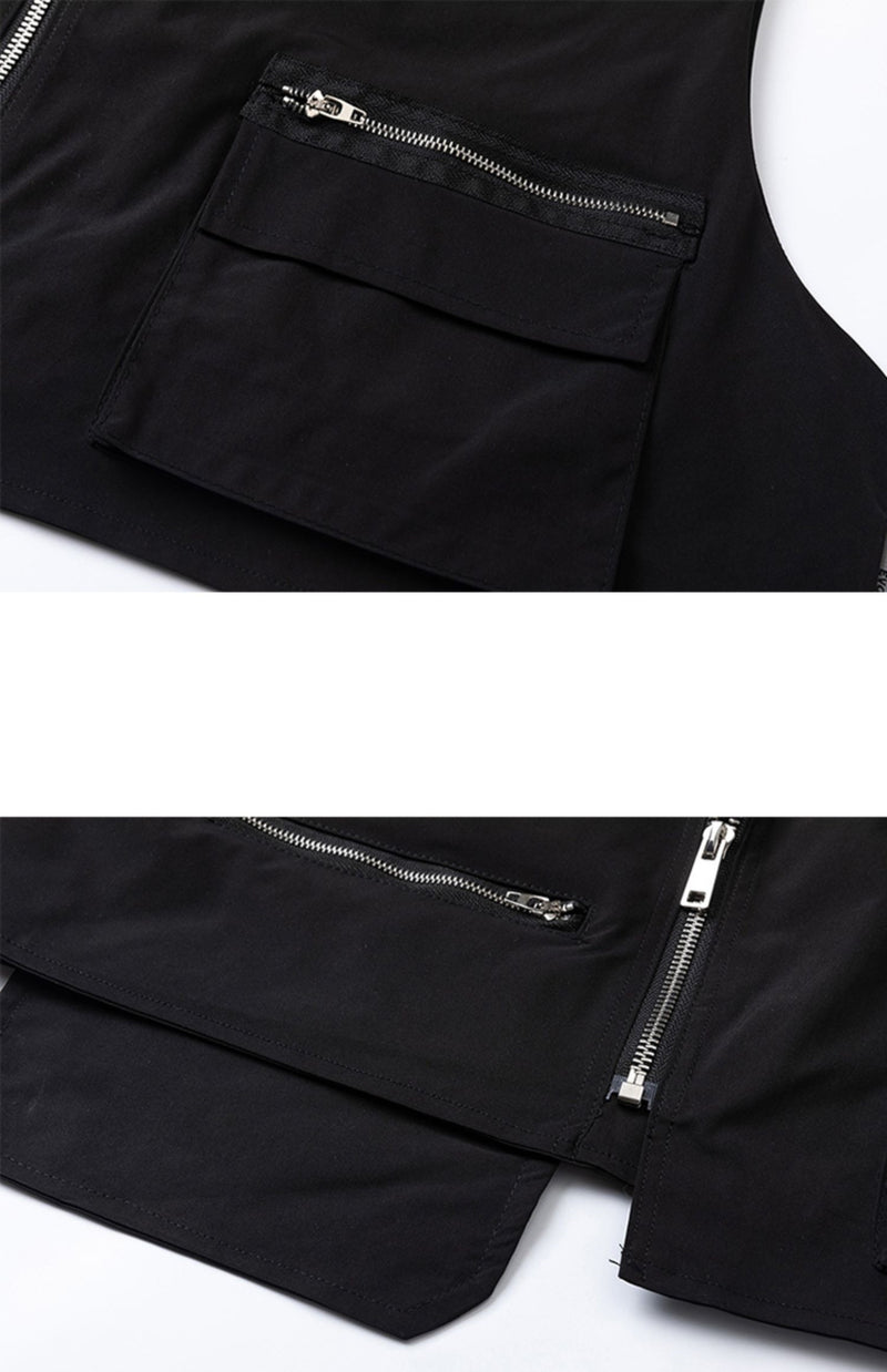 High Street Hip-hop Vibe Style Dark Multi-zip Sleeveless Waistcoat Summer