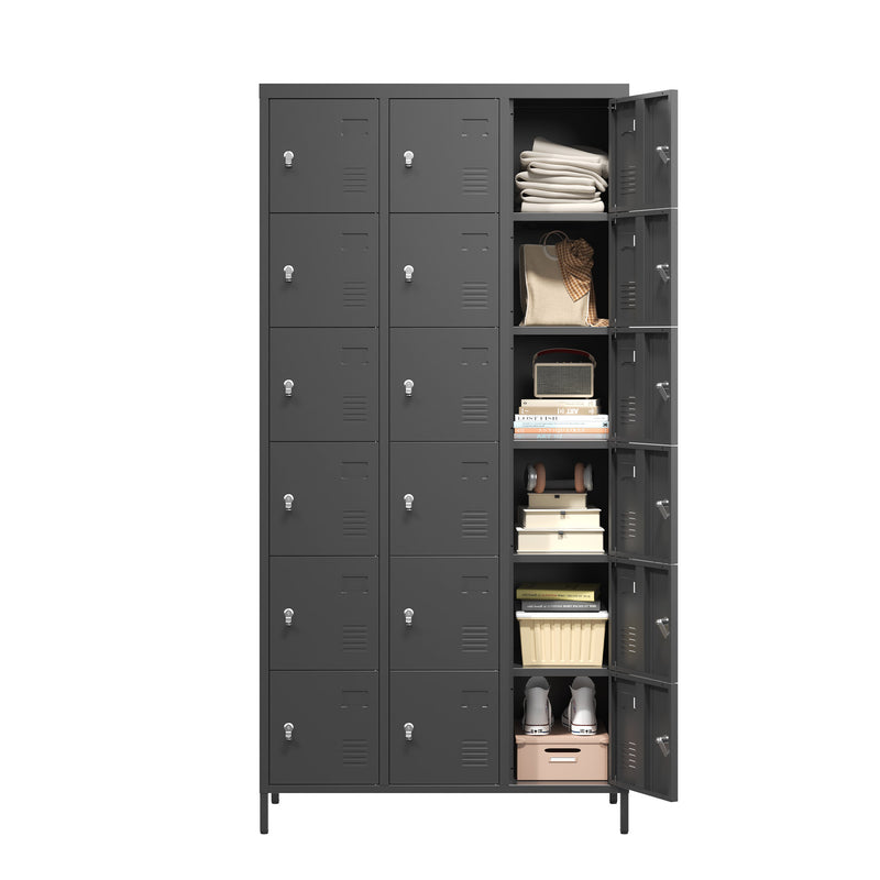 18 Door Metal Lockers With Lock For Employees,Storage Locker Cabinet For Home Gym Office School Garage,Easy Assembly,Black