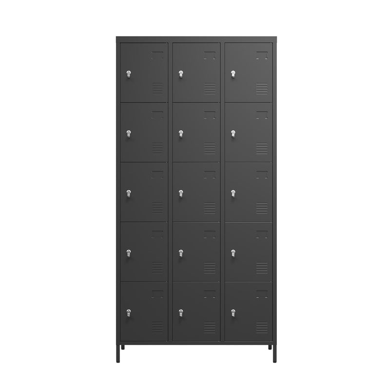 15 Door Metal Lockers With Lock For Employees,Storage Locker Cabinet For Home Gym Office School Garage,Easy Assembly,Black