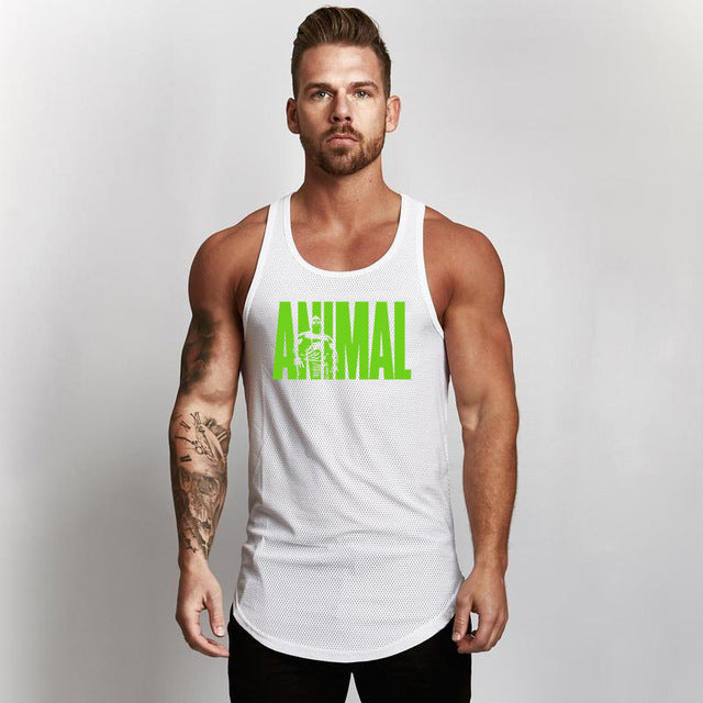 Fitness Men Shirt Slim Fit Vests Mesh Singlets Muscle Tops